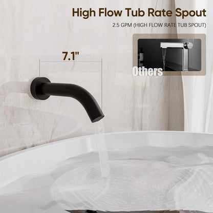 Shower System with Tub Spout, Shower Faucet Set with 10-Inch Rain Shower Head, Handheld Shower Head and Shower Faucet Trim Valve, Wall Mounted Bathroom Shower Combo Set, Matte Black