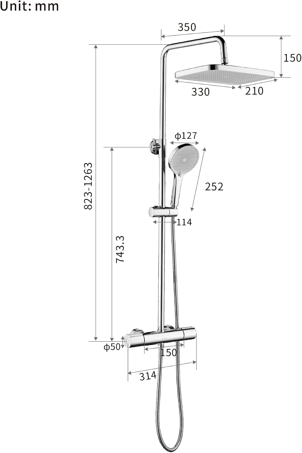 Thermostatic Shower Mixer Set 38°C