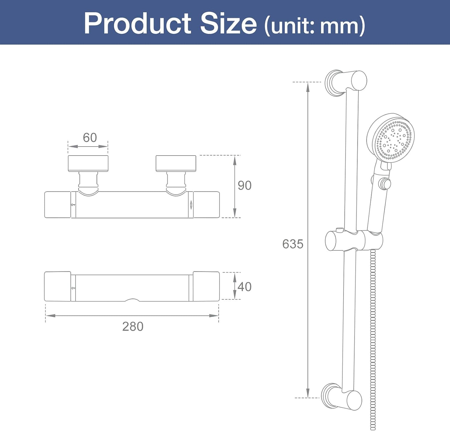 Thermostatic Shower Mixer Kit Wall Mounted Thermostatic Shower Valve with Adjustable Riser Kit,38°C Safety Lock anti Scald, Chrome Modern Shower Set