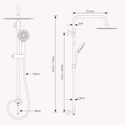 All Metal Shower Riser Rail Kit with 10" Rainfall Shower Head, 3 Modes Handheld Shower Head, Height Adjustable Shower Kit without Mixer Shower, Anti-Kink Shower Hose, Brass Diverter, Chrome
